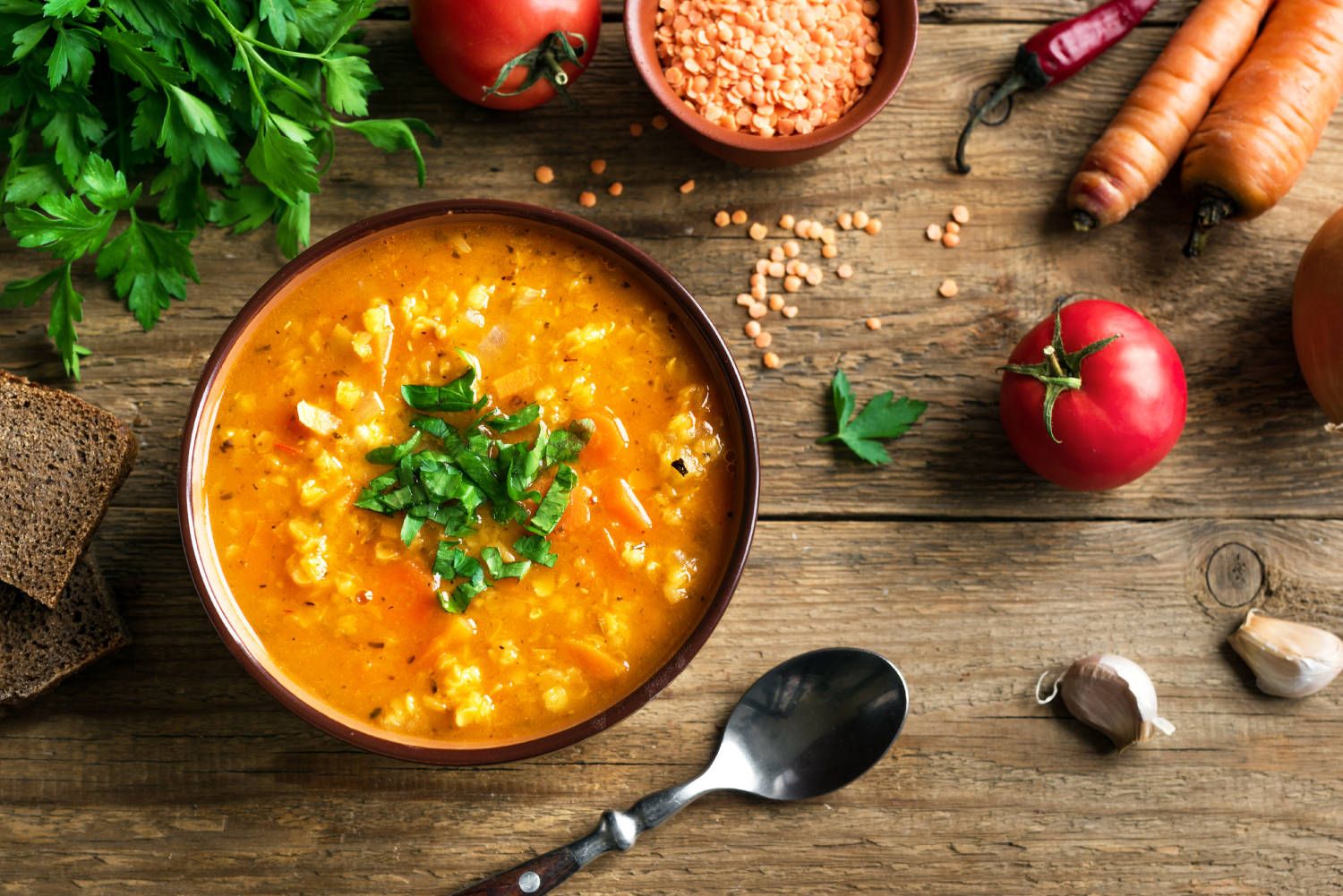 Lentil stew in a bowl